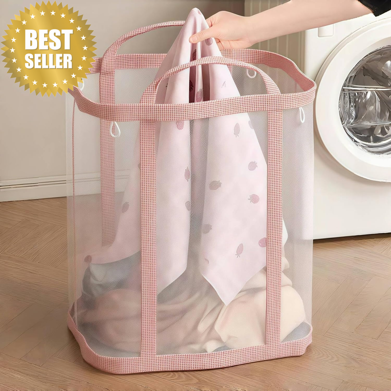 Foldable Mesh Laundry Basket Hamper Bag with Handles, 40 X 40 X 25 Cm | Mesh Lau