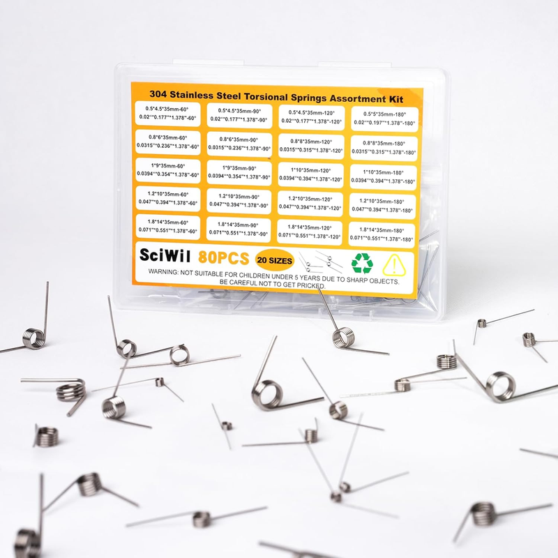 80PCS Torsion Spring Assortment Kit, 20 Sizes 60/90/120/180 Degree