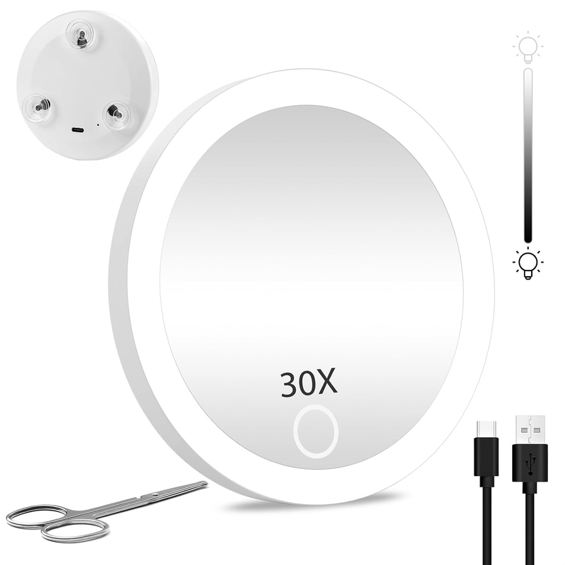 30X Travel Magnifying Mirror with Lights, Rechargeable 30X Travel Magnified Mirr