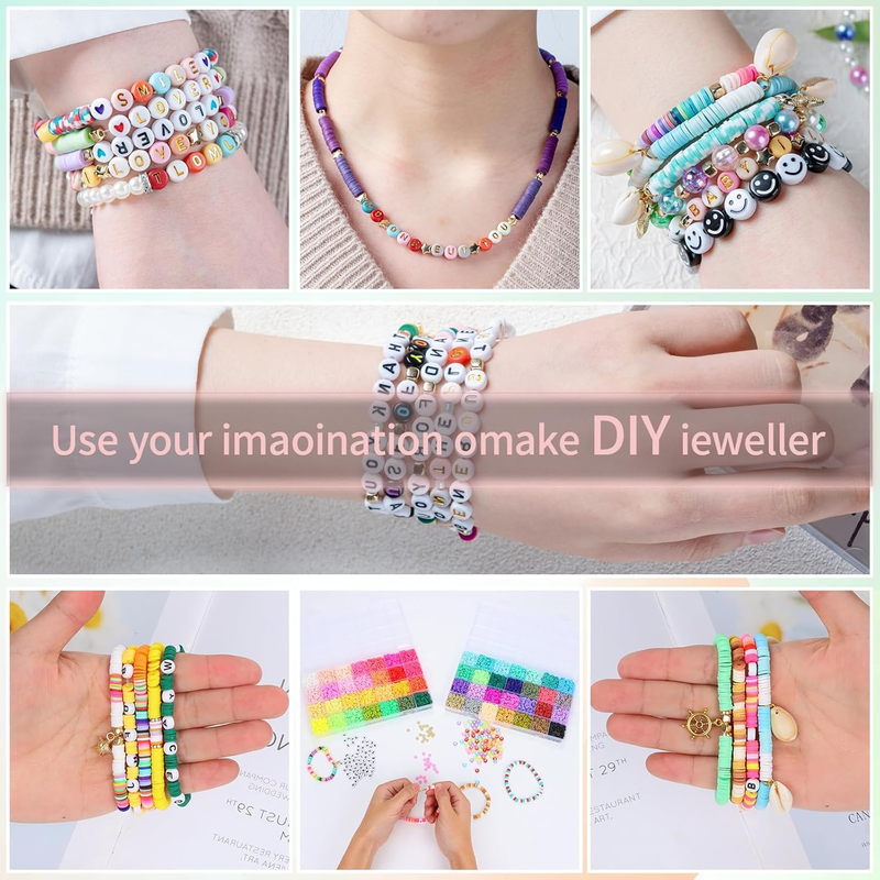 6-Box Friendship Bracelet Making Kit - 16,000pcs Clay Beads, Seed Beads & Glass