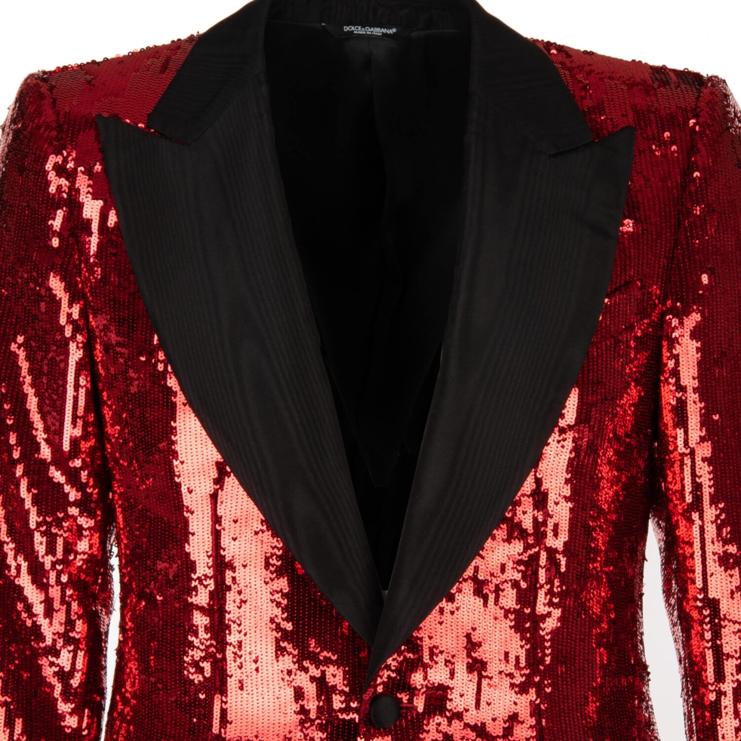 Pre-owned Dolce & Gabbana Sequined Moire Tuxedo Blazer Jacket Red Black 11180