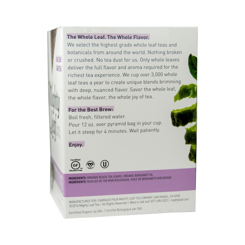 Whole Leaf Tea Organic Earl Grey 15 Tea Bags Pyramid-Style