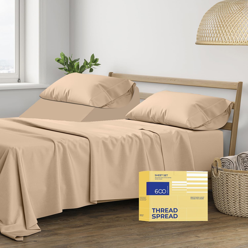 100% Egyptian Cotton Split King Sheets Sets for Adjustable Bed - 600 Thread Count 5 PC Top Split King Sheets, 16