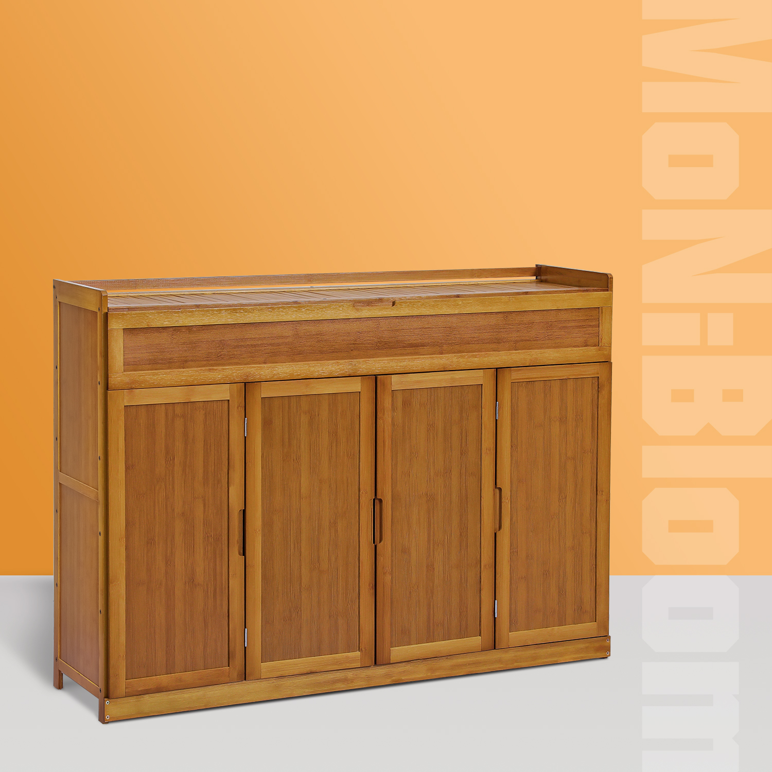 46" Bamboo[BOOT STORAGE ROOM]2 Bifold Door 5-Tier Shoe Cabinet w/Top Compartment