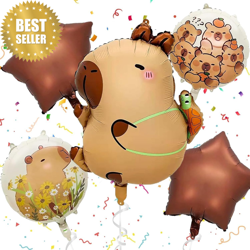 Capybara Party Foil Balloons with Ribbon
