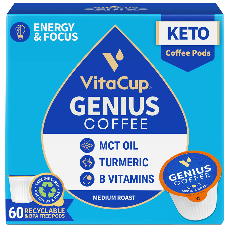 Vitacup Genius Coffee Pods, Infused W/ MCT Oil, Turmeric, Vitamins, 60-Count