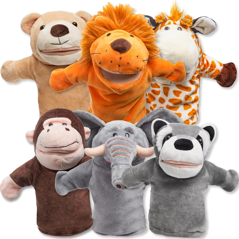 6Pcs Kids Hand Puppet Set with Working Mouth, Toddler Plush To...