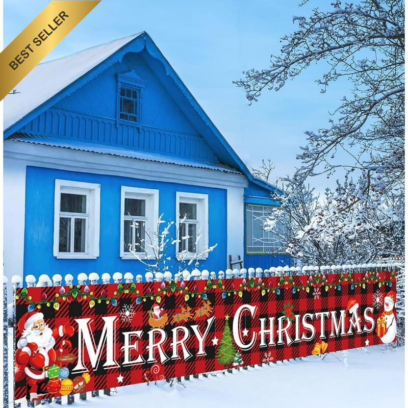 Christmas Door Cover Banner Merry Xmas Tree Hanging Backdrop Indoor Outdoor Deco