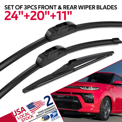 Set of 24'' 20'' 11'' OEM Windshield F&R Wiper Blades Set For Kia Soul 2010-2022 US