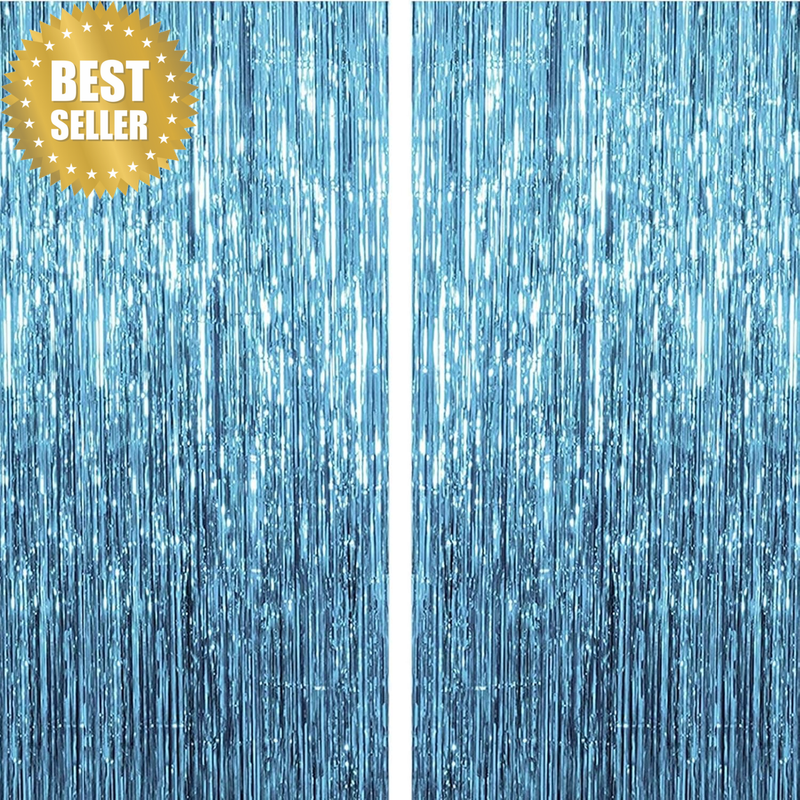 2 Pack Blue Foil Fringe Curtain Ocean Backdrop Party Photo Background