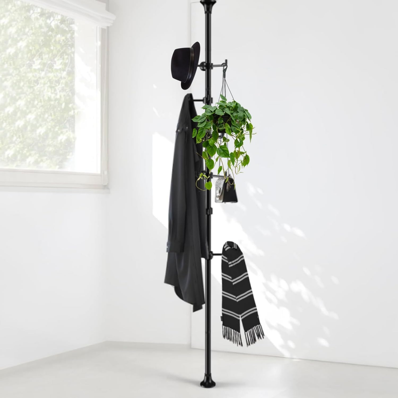 Coat Rack Freestanding, 56 to 125 Inch Adjustable Tension Rod Hanger with 12 Hoo