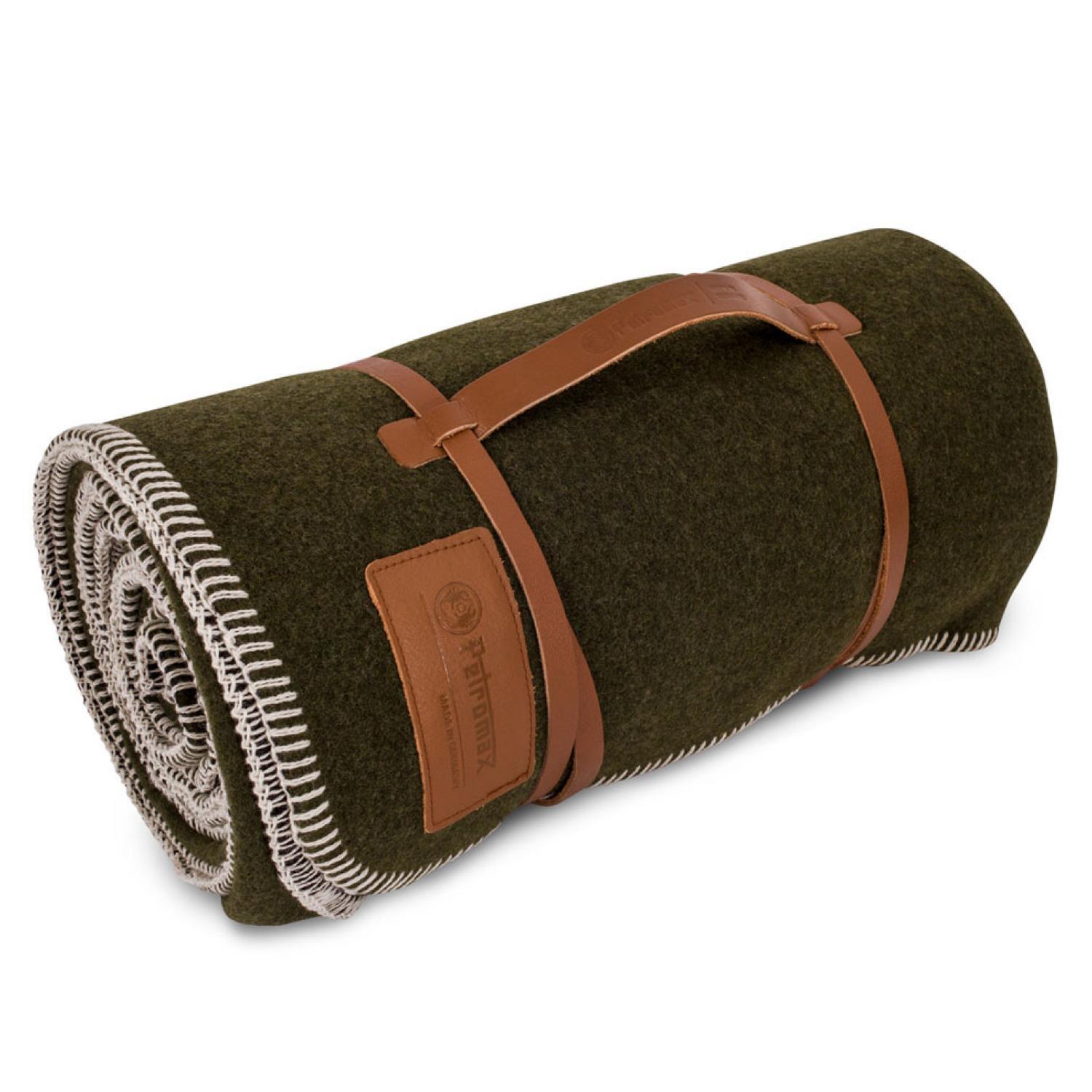 Petromax Wolldecke 150x200 cm moosgrün schwarz Schurwolle Outdoor Camping