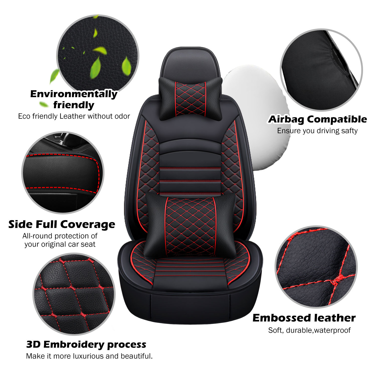 For Kia Full Set Car Seat Covers Leather 2/5 Seater Front Rear Cushion Protecter