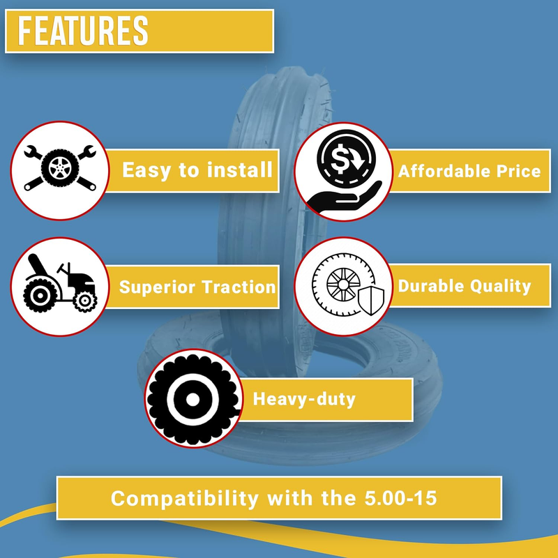 Tri-Rib F2 3-Rib 5.00-15 Tubeless Front Tractor Tires (2 Pack)