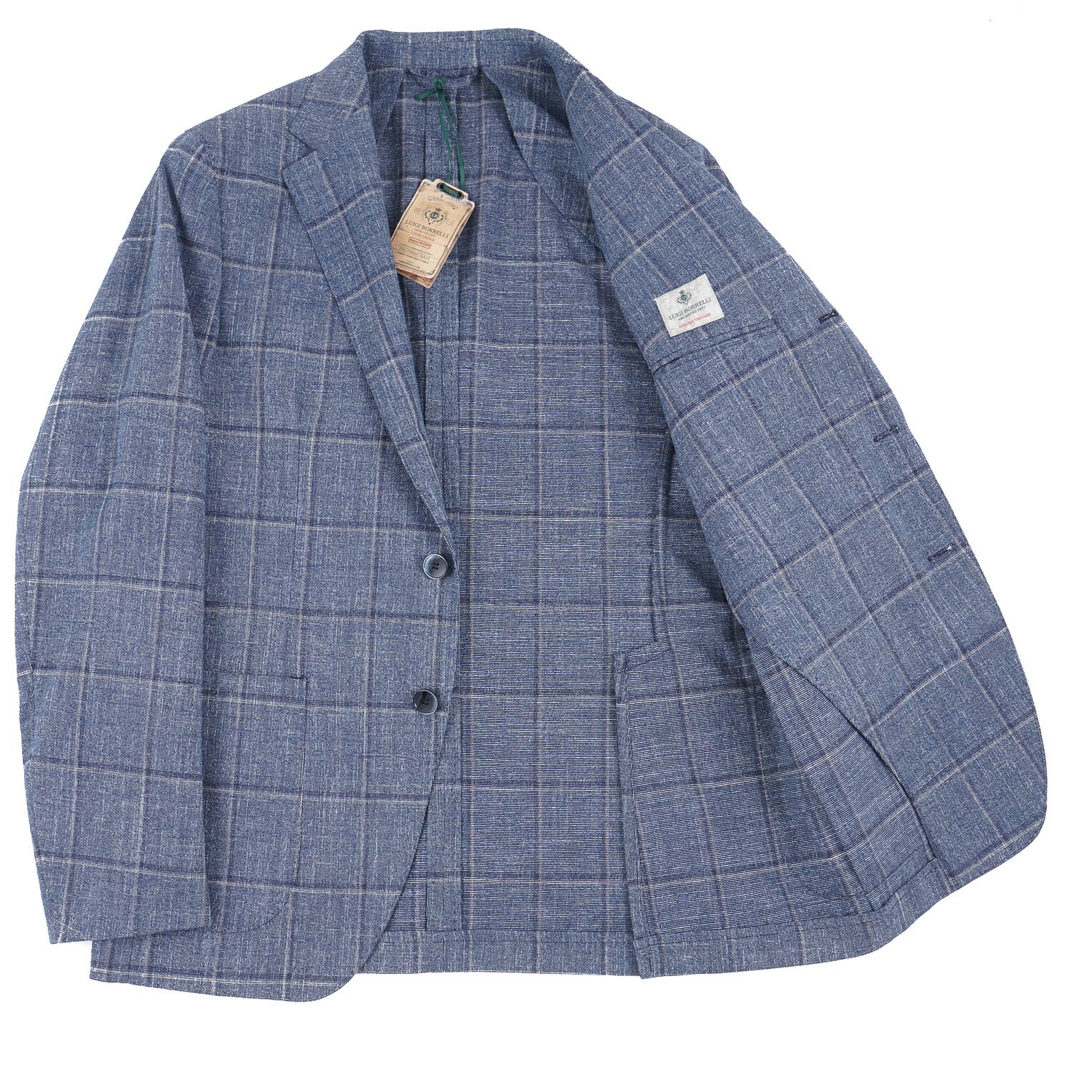 Pre-owned Borrelli Luigi  Slim-fit Slate Blue Check Woven Cotton Sport Coat 38r (eu 48)