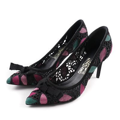 Pre-owned Ferragamo Salvatore  'erin 70' Cut-out Lace And Suede Pumps 10 B $675 In Black