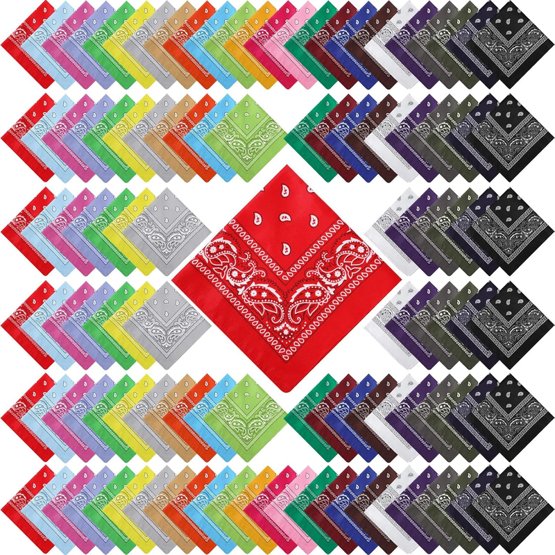 300 Pcs Bandanas Bulk Paisley Cowboy Polyester Headband Western Unisex Handkerchief for Men Women, 21.2 X 21.2 Inch (Multicolor)