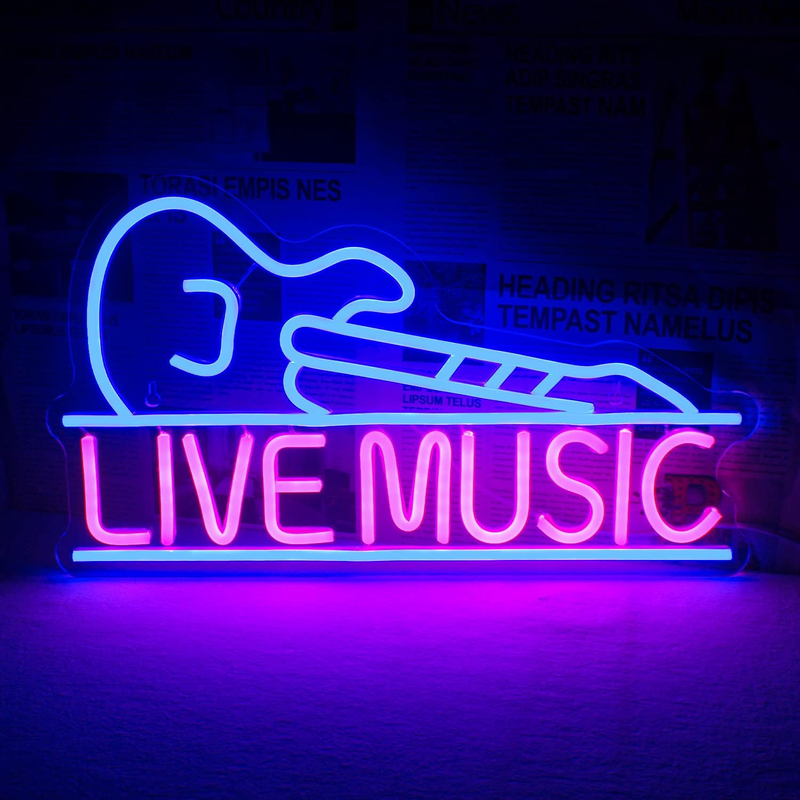 Guitar Neon Signs Wall Decor Live Music Bedroom Guitar Led Light up Sign USB Powered 