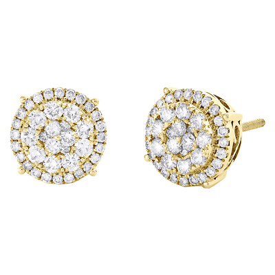 Pre-owned Jfl Diamonds & Timepieces 10k Yellow Gold Round Diamond Halo Stud 10mm Prong Set Cluster Earrings 7/8 Ct. In White
