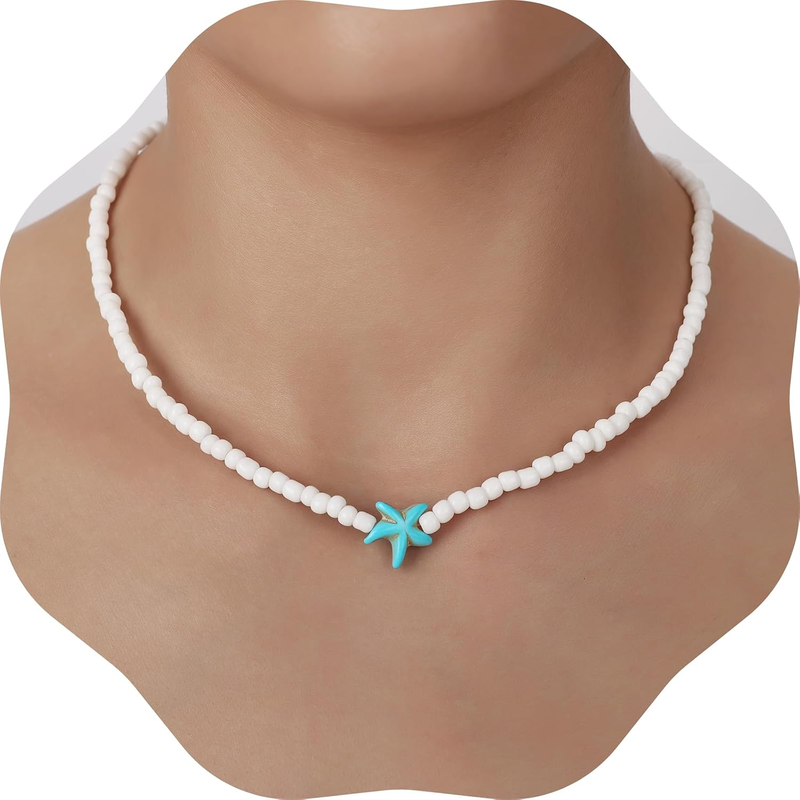 Starfish Beach Choker Necklace Rice Bead Waterproof Boho Hawaiian Womens