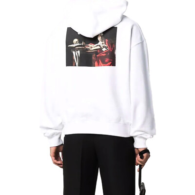 Pre-owned Off-white Caravag Paint Over Hoodie Mens Style : Ombb037c99fle00 In White/black