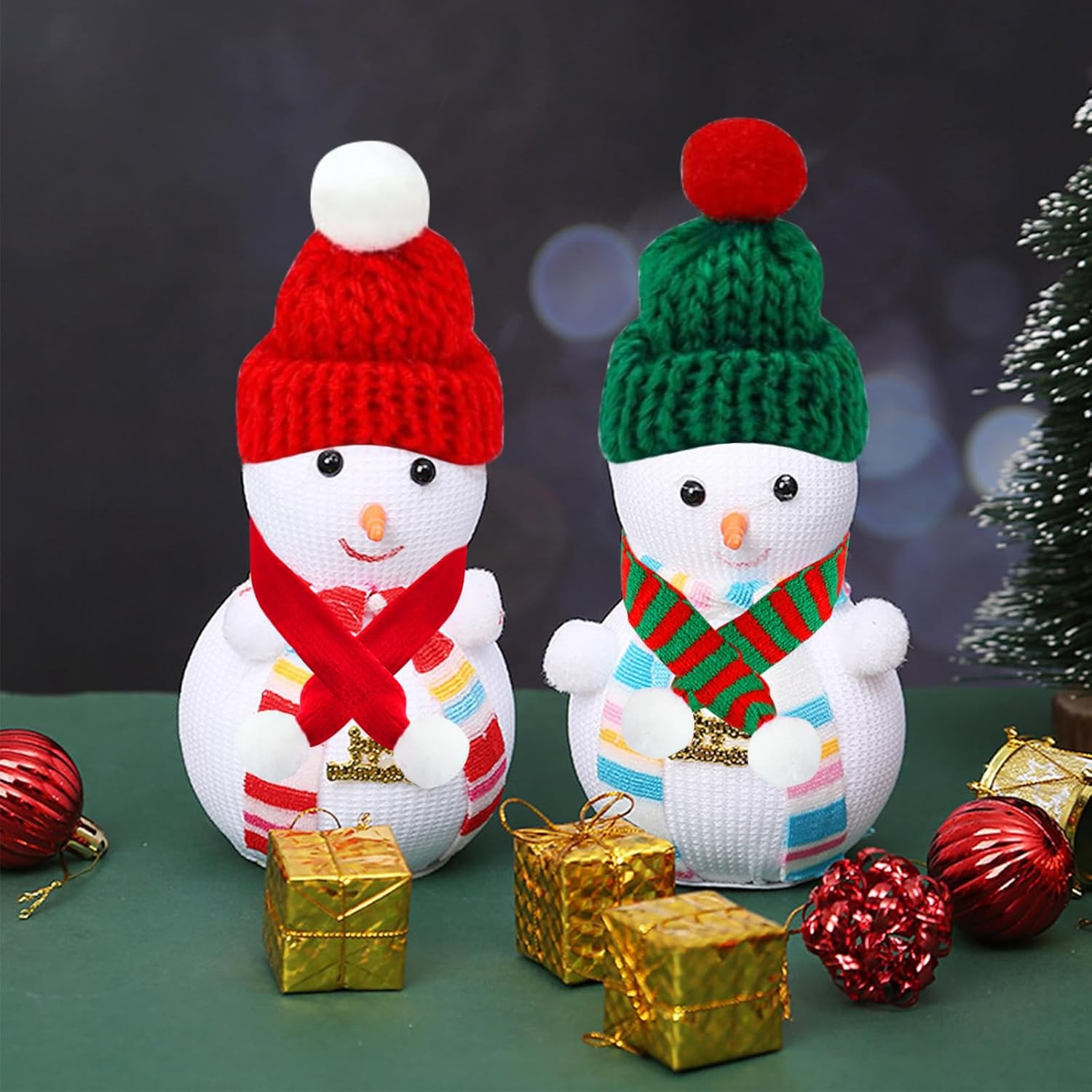 90 Stück Mini Weihnachtsmützen & Schals Set - Rot/Grün Für Flaschen Deko, Schneemann