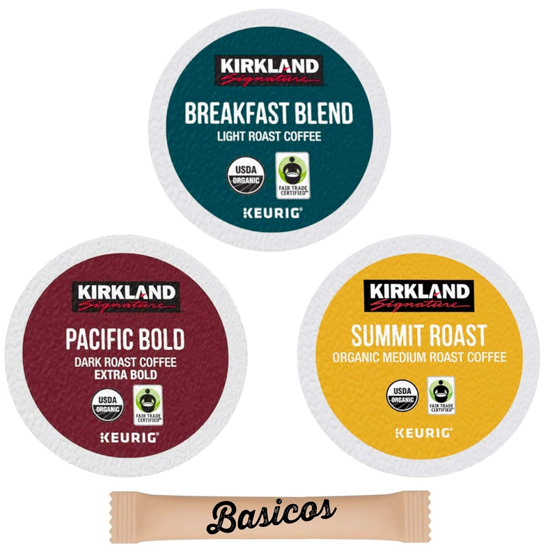 Kirkland Signature Coffee K Cups, Organic Variety Pack with Breakfast Blend, Pac