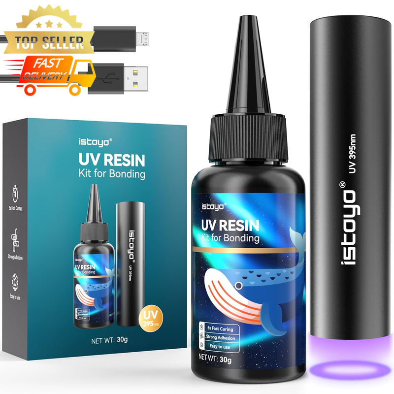UV Resin Kit 30G with 395NM Flashlight | Fast Cure for Jewelry, Plastic Repair