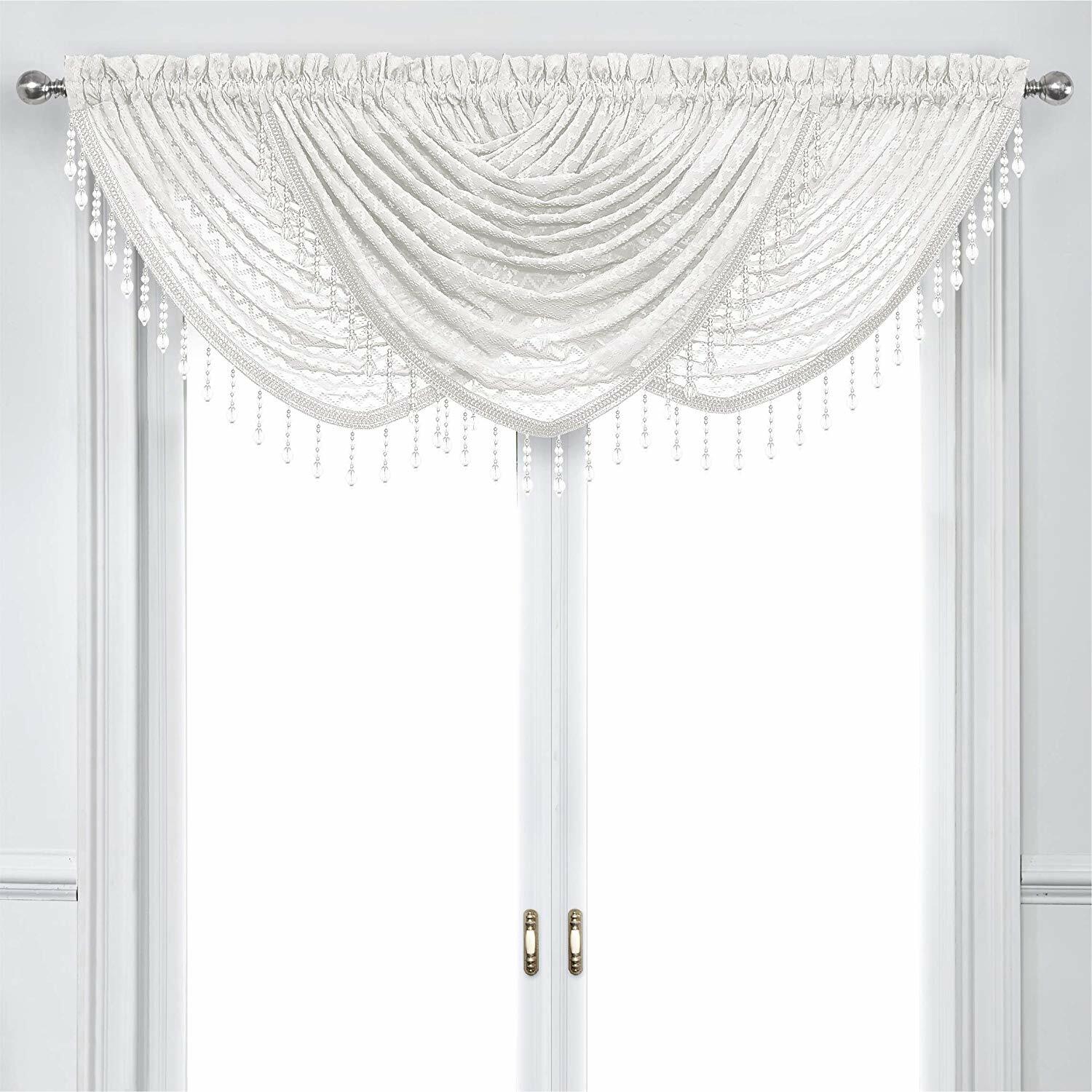 Elegant Crystal Beaded Chevron Design Window Curtain Valances