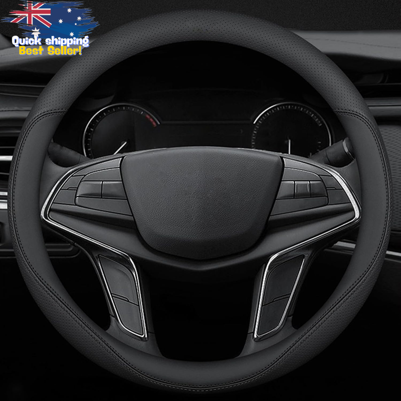 Universal Car Steering Wheel Cover 14.5-15" Black Nappa Leather Ultra-Thin