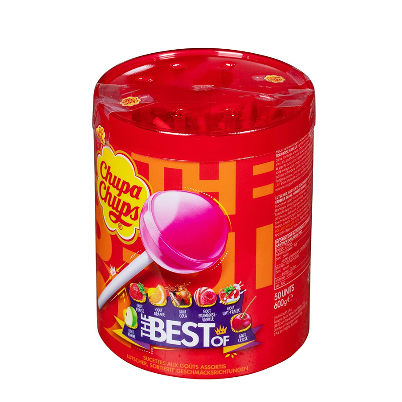 Chupa Chups Best of Lutscherdose, 50 Lutscher in der 600 g Aufbewahrungsdose