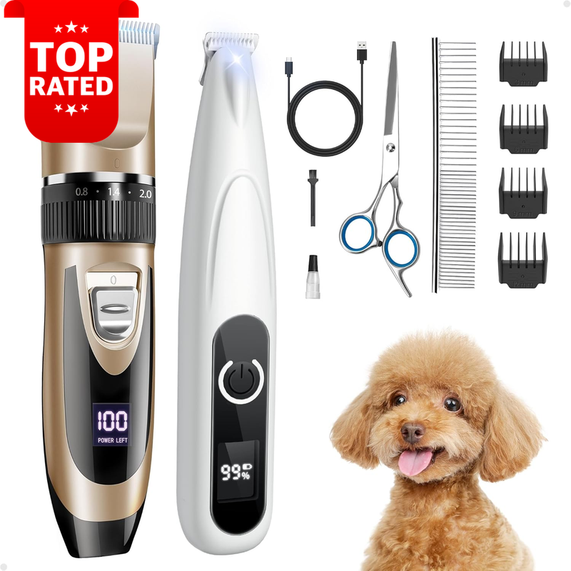 2 in 1 Cordless Dog Grooming Kit Low Noise Clippers Paw Trimmer Pet Grooming