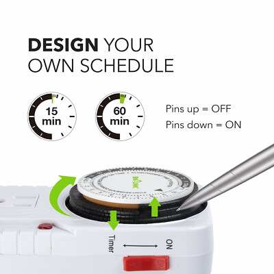 BN-LINK Heavy Duty 24Hour Plug in Mechanical Timer Grounded Programmable Indoor 