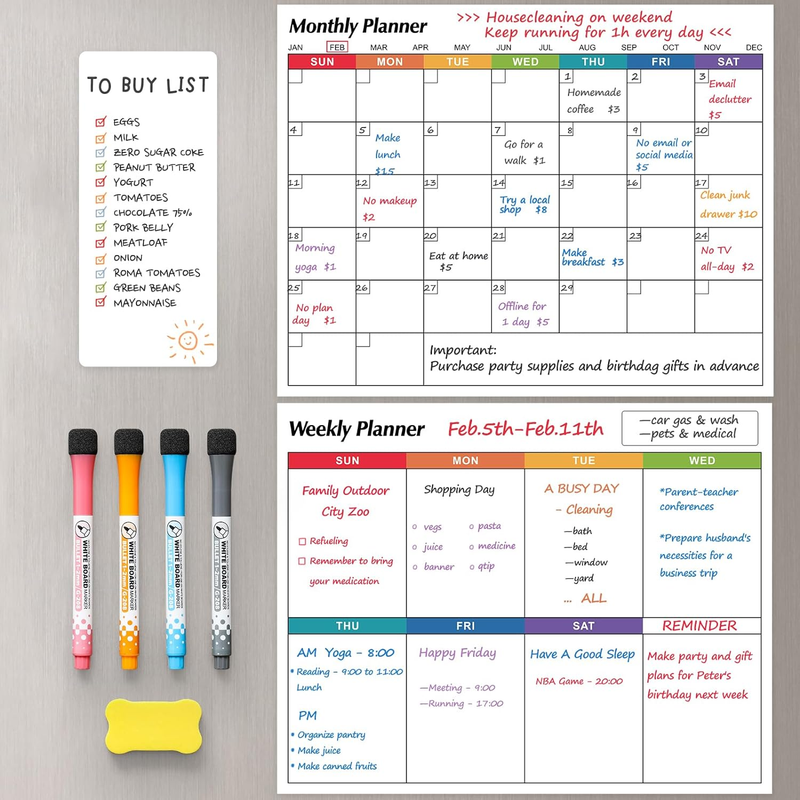 3 Pack Magnetic Dry Erase Calendar White Board for Fridge - Monthly & Weekly Pla