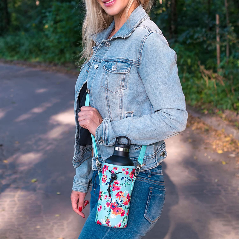 Neoprene Water Bottle Carrier Holder with Adjustable Shoulder Strap for Insulati
