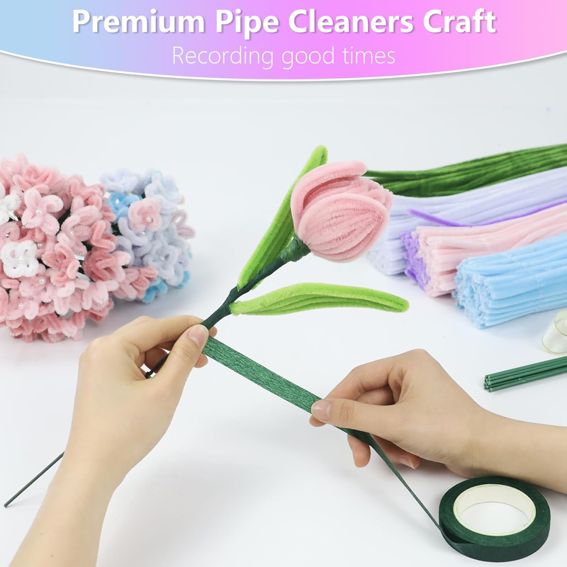 400 Pcs Pipe Cleaners Craft,5 Assorted Colors Pipe Cleaners Bulk, Chenille Stems
