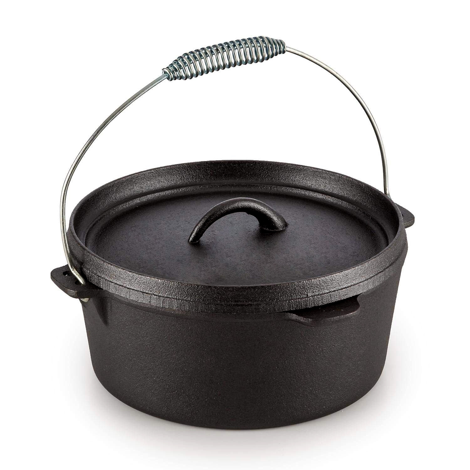 4 Litre PreSeasoned Cast Iron Dutch Oven Outdoor Cooking Pot Campfire