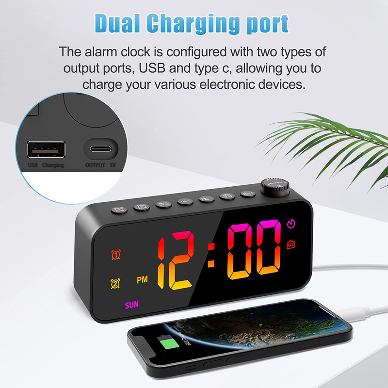 Colorful Digital Alarm Clock Radio, Small Clock Radio, Simple Design, Dual Alarm