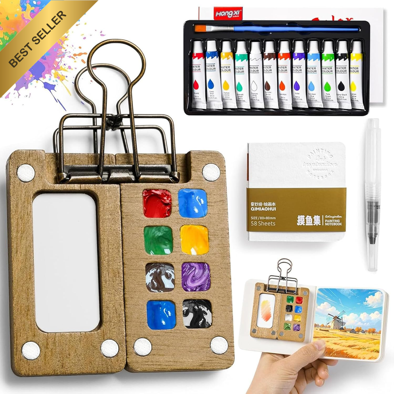 Mini Paint Palette Travel Kit - Mini Watercolor Painting Set, Pocket Artist Wate