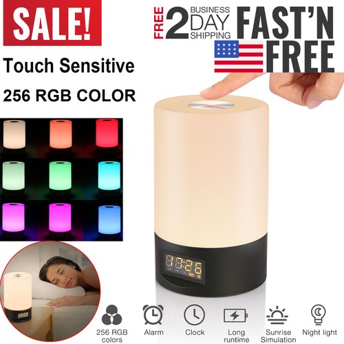 Sunrise Alarm Clock Radio Wake Up Ligh Digital LED RGB Lamp 6 Natural Bed Sounds