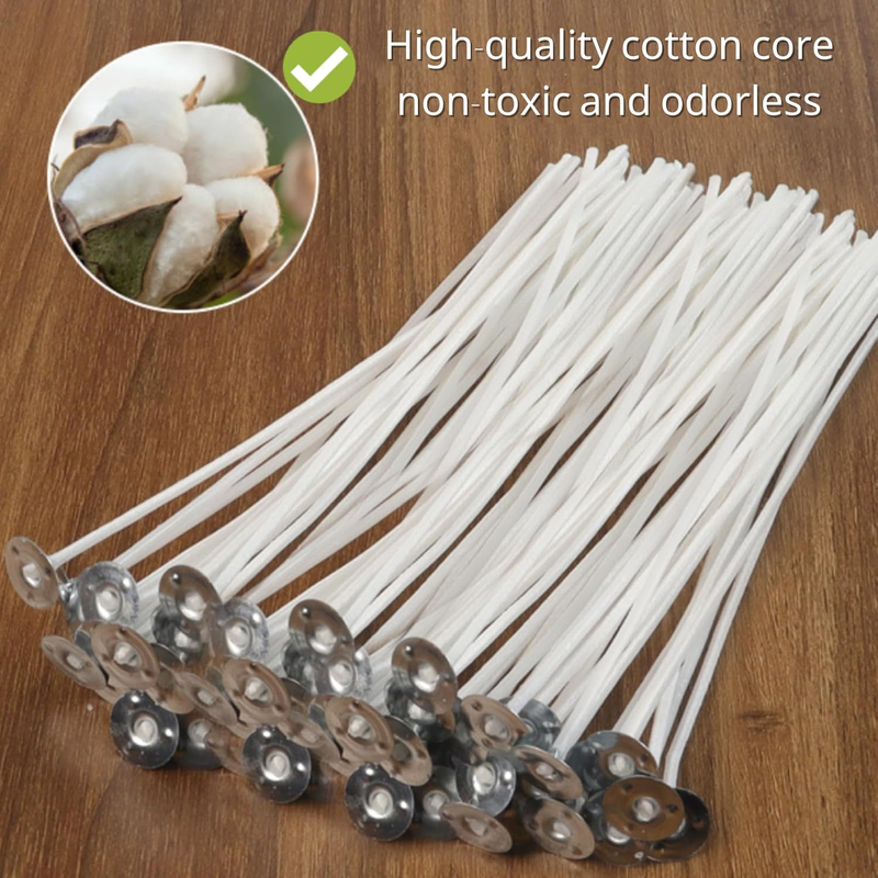 Candle Wicks for Candle Making 100 Pcs with 100 Pcs Wick Stickers and 5 Pcs Cand