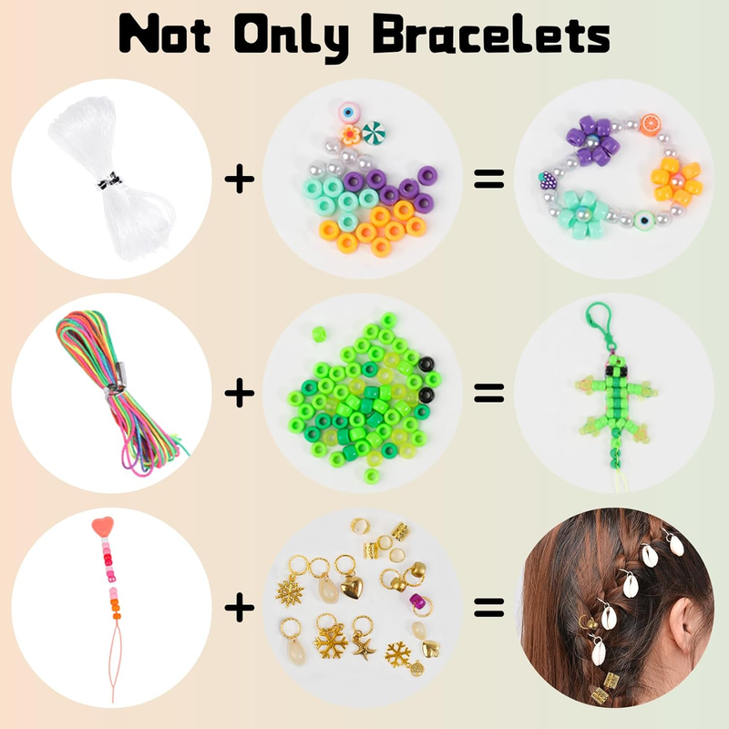 4000pcs Pony Beads Friendship Bracelet Making Kit Included 96 Colors Kandi Bead,