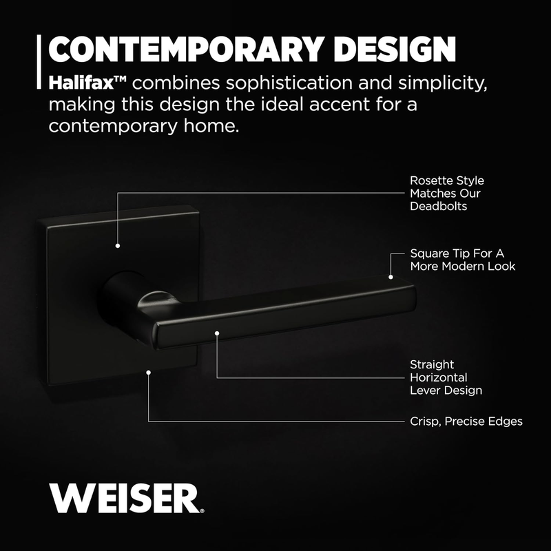 Halifax Matte Black Door Handle, Reversible Passage Lever, Interior Door Handles