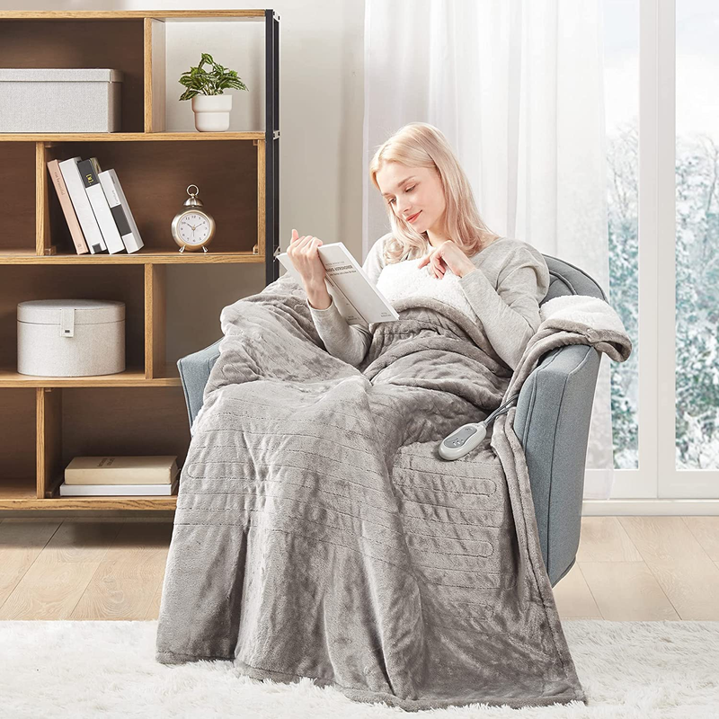 Heated Blanket Electric Throw, Plush Sherpa Small Throws for Lap W/ 3 Heating Le