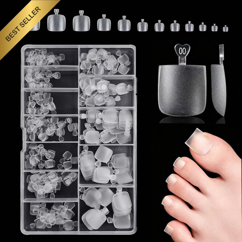 320PCS Matte Square Toe Nail Tips, Ultra Thin Soft Gel Fake Toenails, 16 Sizes C
