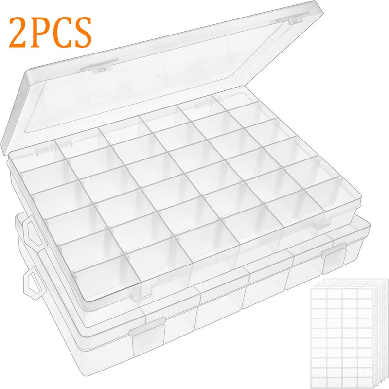 2PC 36Grids Clear Plastic Organizer Box Storage Container for DIY