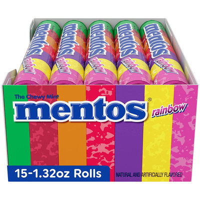 Mentos Chewy Mint Candy Roll Rainbow Non Melting Party 14 Pieces Pack of 15