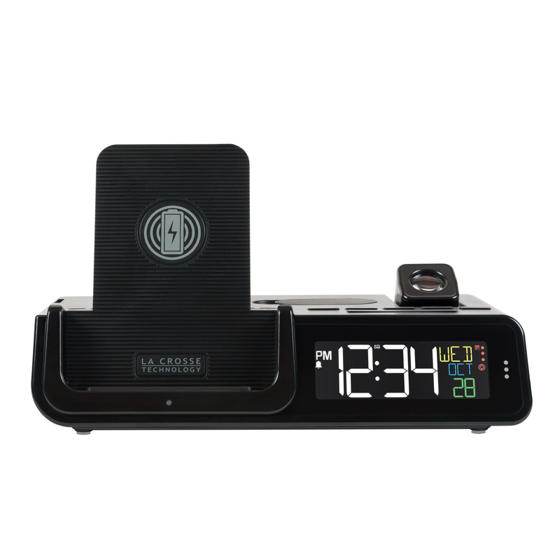 Alarm Clock Digital Projection Smartwatch Earbud Charging Dock USB Wireless Qi