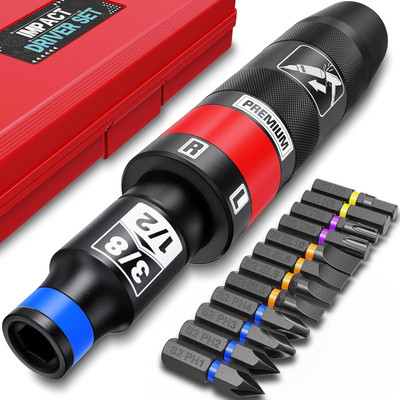 1/2'' Hand Manual Reversible Impact Driver Set 13 PCS S2 Steel Bits Rusted Fas...
