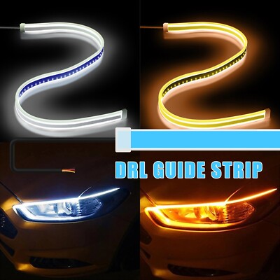 2 x 60CM LED DRL Light Amber Sequential Flexible Turn Signal Strip for Headlight